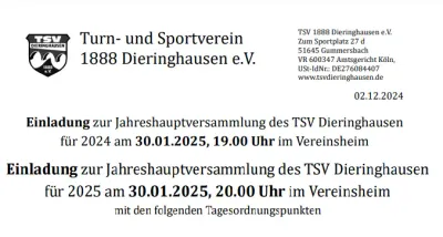 Einladungen zur JHV 2024/2025